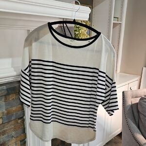 Max Studio Black and White Striped Short Sleeve Tee